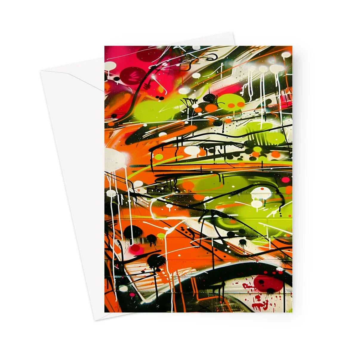 Neon Splatter Symphony: Urban Graffiti Art Greeting Card - D'Sare