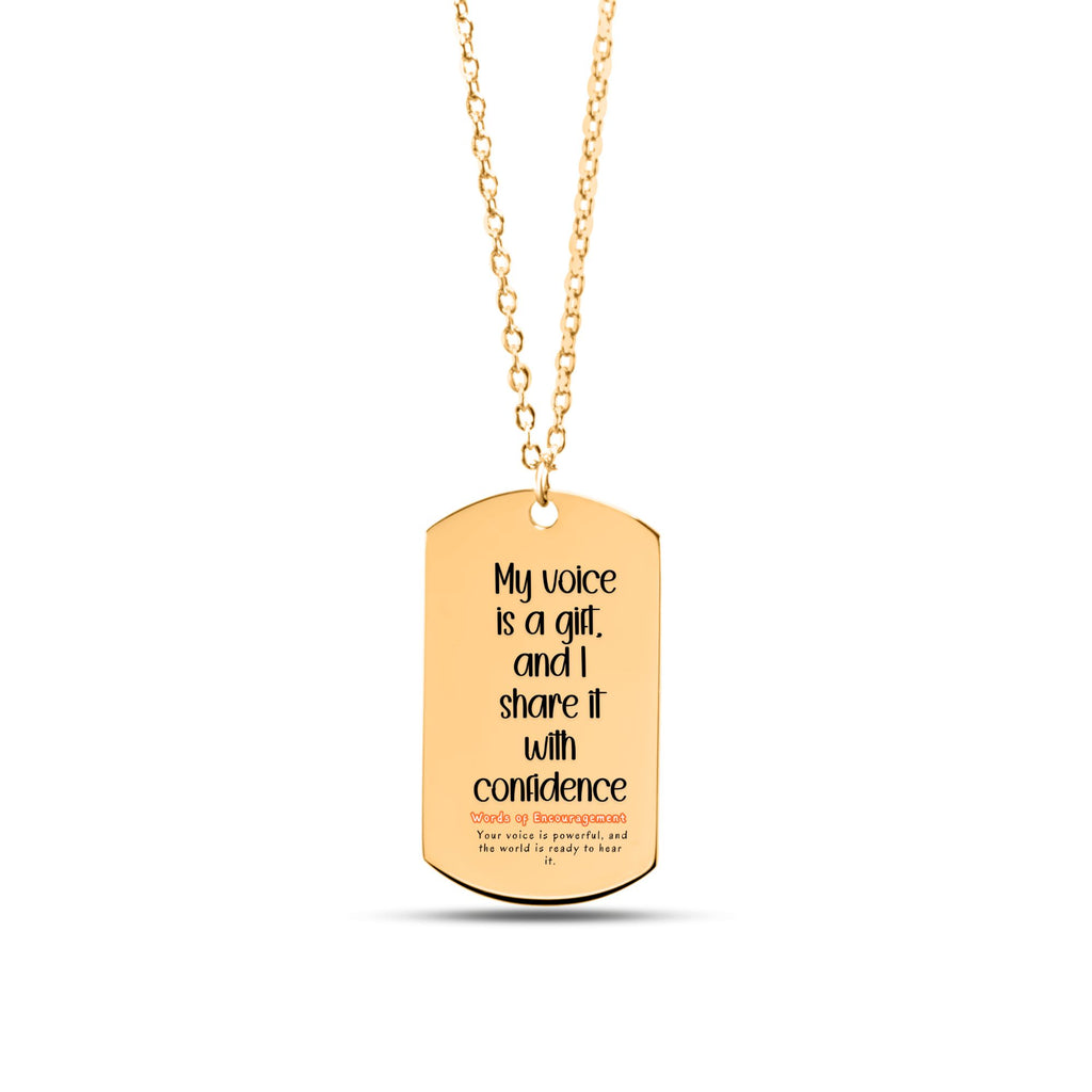 Affirming Her Voice - "My Voice is a Gift" Affirmation Army Tag Necklace