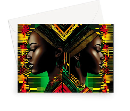 African Print Red Green Yellow Twin Energy  Greeting Card - D'Sare