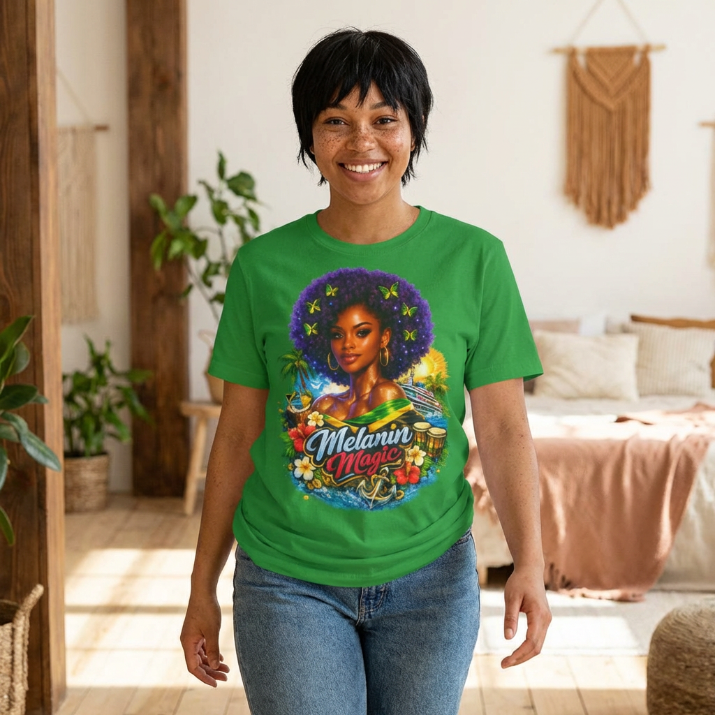 Melanin Magic Jamaica Portrait T-Shirt — Afrocentric Floral Tee by Printify