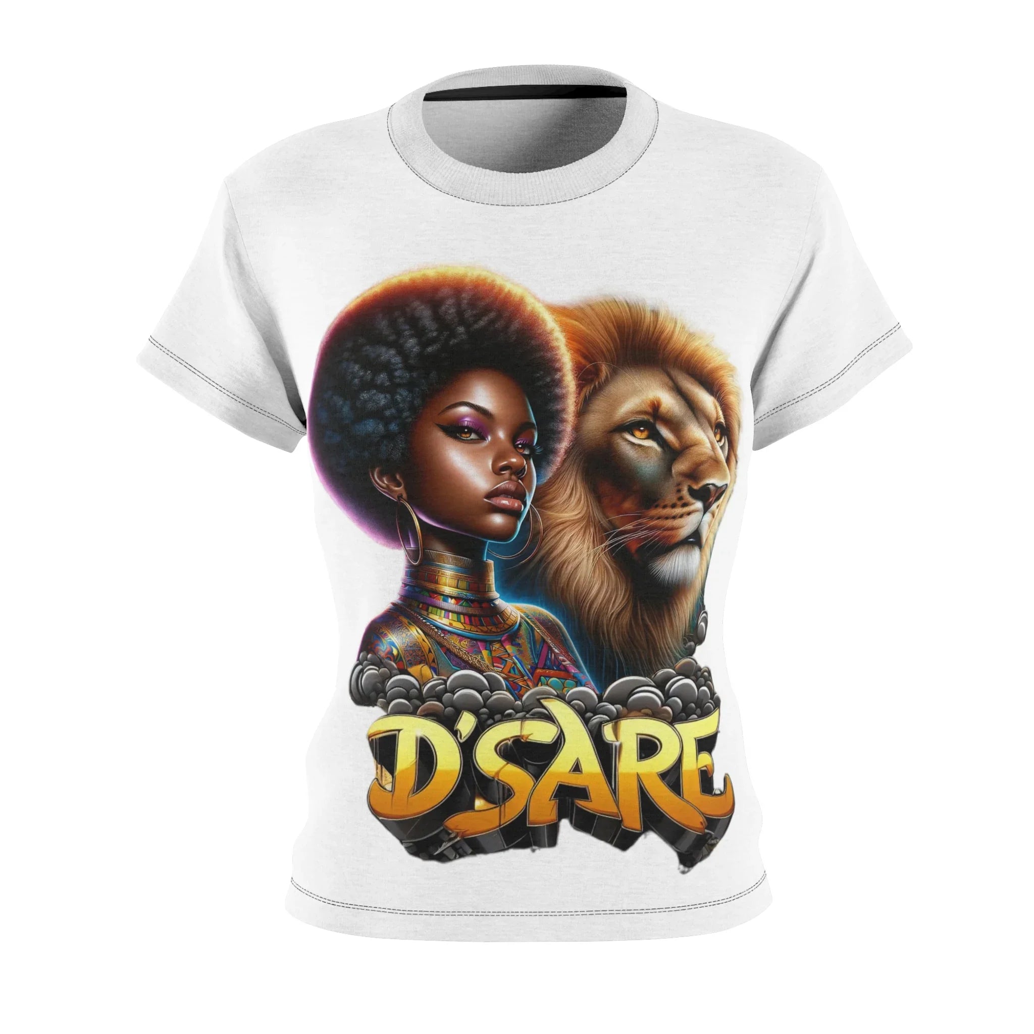 Afrocentric Lioness Power Tee - African Queen & Majestic Lion Design, Bold Cultural Statement T-Shirt, Empowerment T-Shirt Top - D'Sare