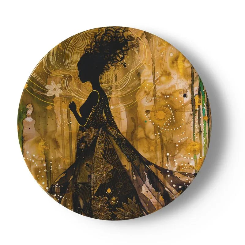 Golden Fall Black Silhouette China Plates by Contrado