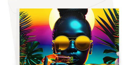 Tropical Sunset Dreams : Neon Vibes Greeting Card by Prodigi