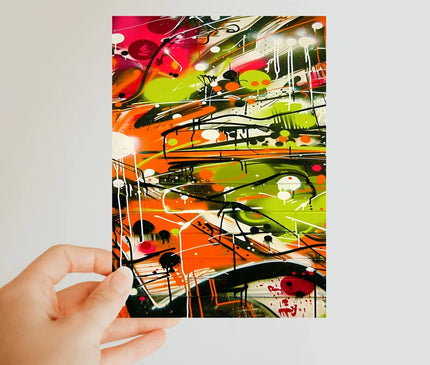 Neon Splatter Symphony: Urban Graffiti Art Classic Postcard - D'Sare