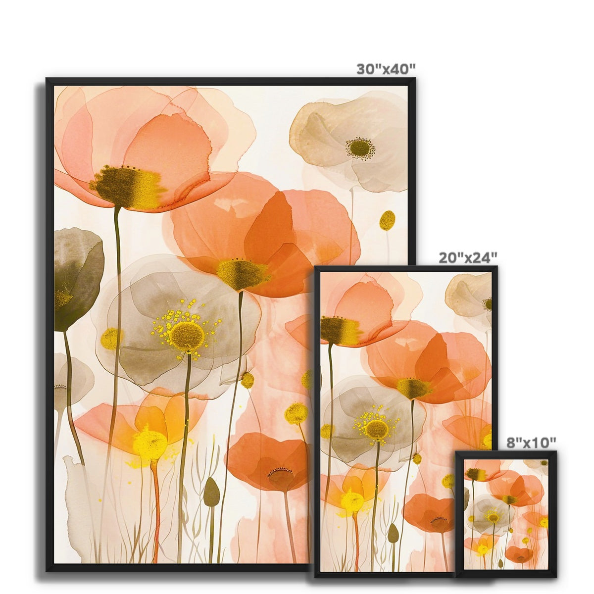 Poppy Echoes Golden Peach Escape 06 Eclectic Art Framed Canvas - D'Sare