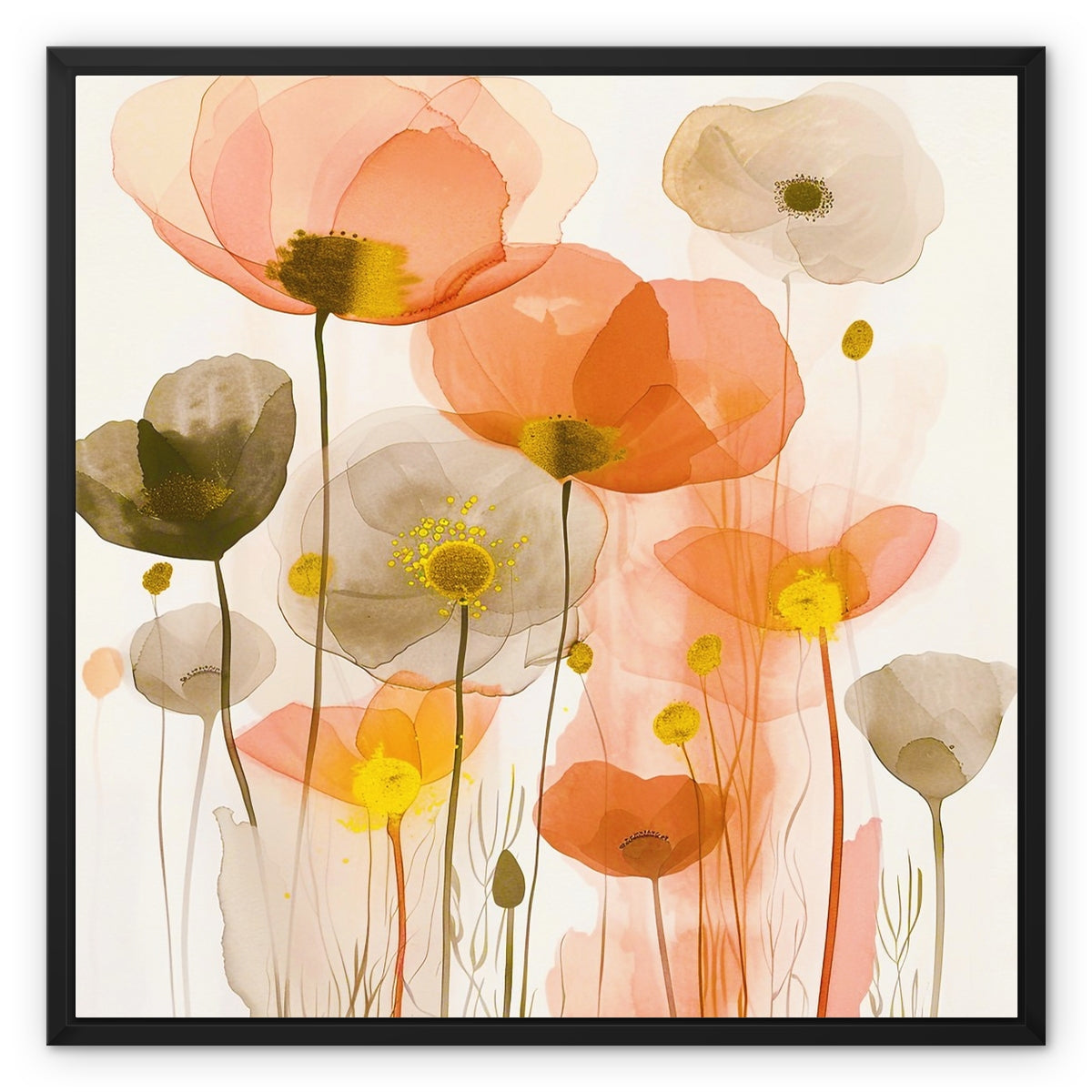 Poppy Echoes Golden Peach Escape 06 Eclectic Art Framed Canvas - D'Sare