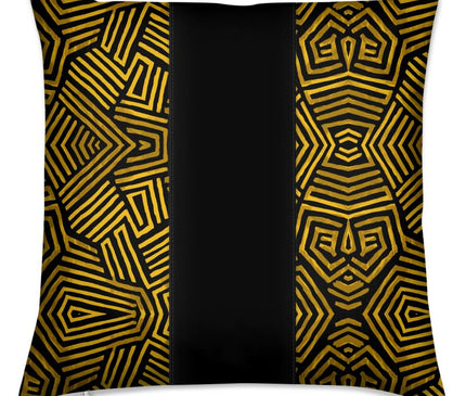 Obsidian Gold and Black Geometric Luxe Panel Pillow