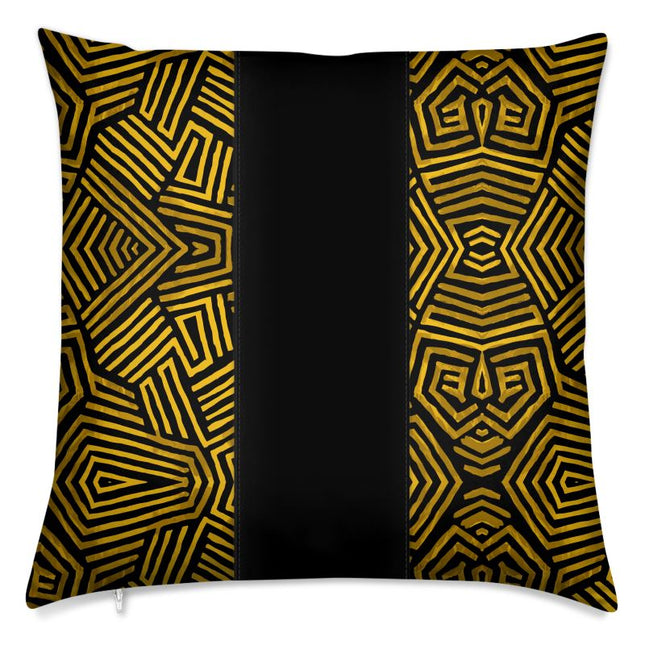 Obsidian Gold and Black Geometric Luxe Panel Pillow