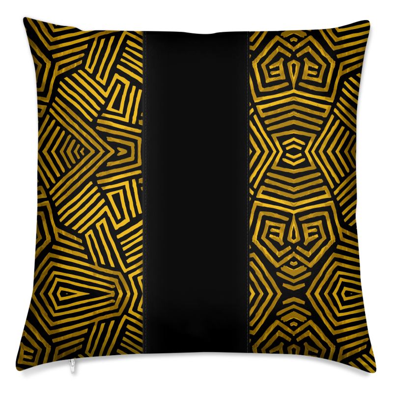 Obsidian Gold and Black Geometric Luxe Panel Pillow