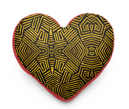 Obsidian Gold and Black Geometric Luxe Heart Cushion