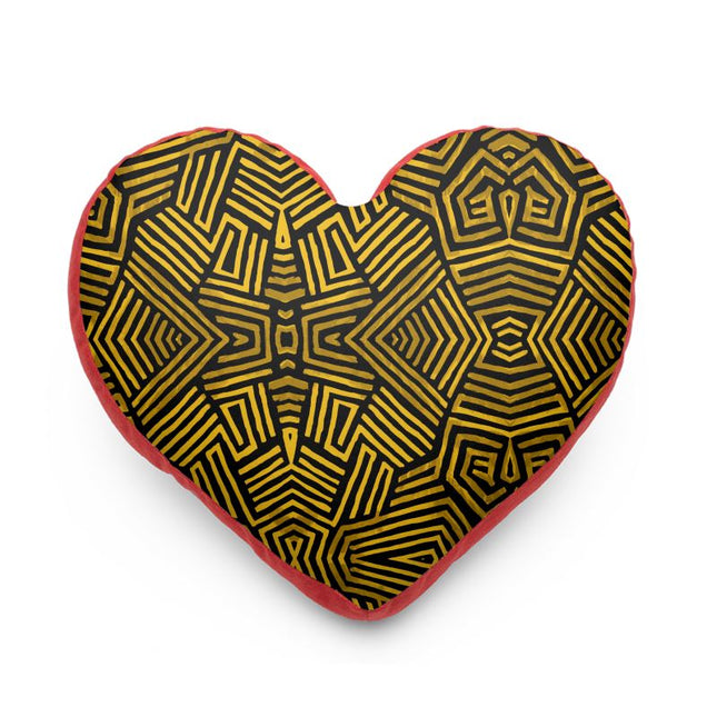 Obsidian Gold and Black Geometric Luxe Heart Cushion