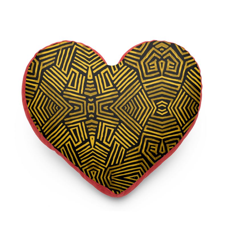 Obsidian Gold and Black Geometric Luxe Heart Cushion