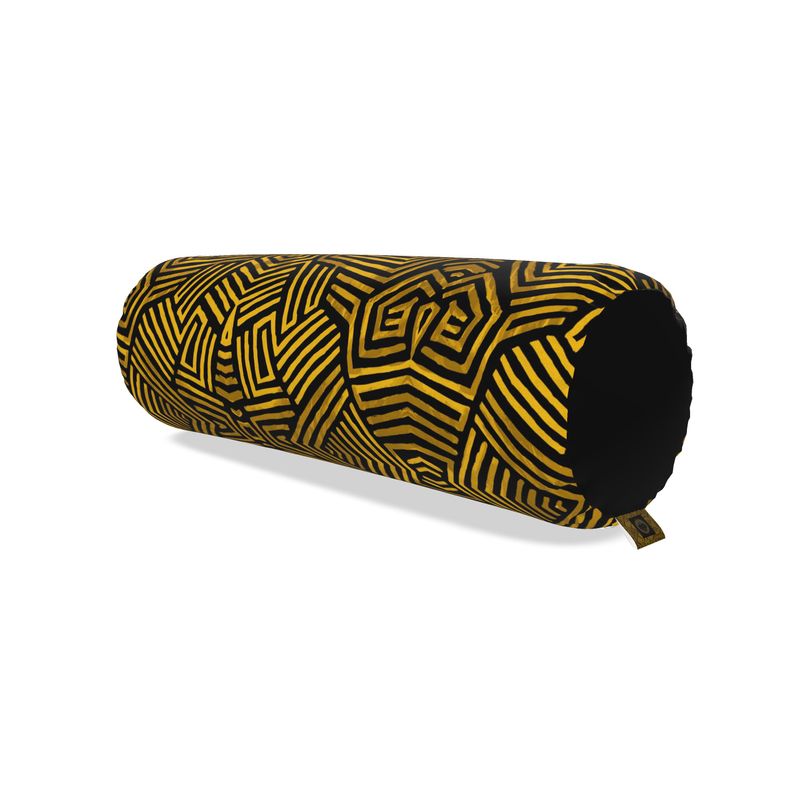 Obsidian Gold and Black Geometric Luxe Big Bolster Cushion