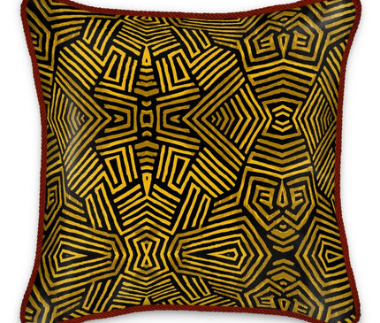 Obsidian Gold and Black Geometric Luxe Silk Cushions