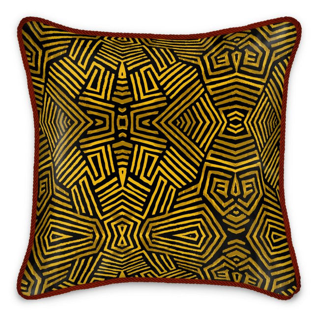 Obsidian Gold and Black Geometric Luxe Silk Cushions