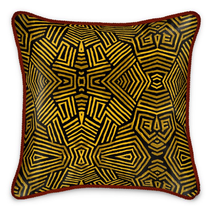 Obsidian Gold and Black Geometric Luxe Silk Cushions