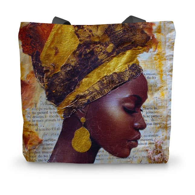 Elegant African Woman Portrait with Gold Headwrap Canvas Tote Bag by Prodigi