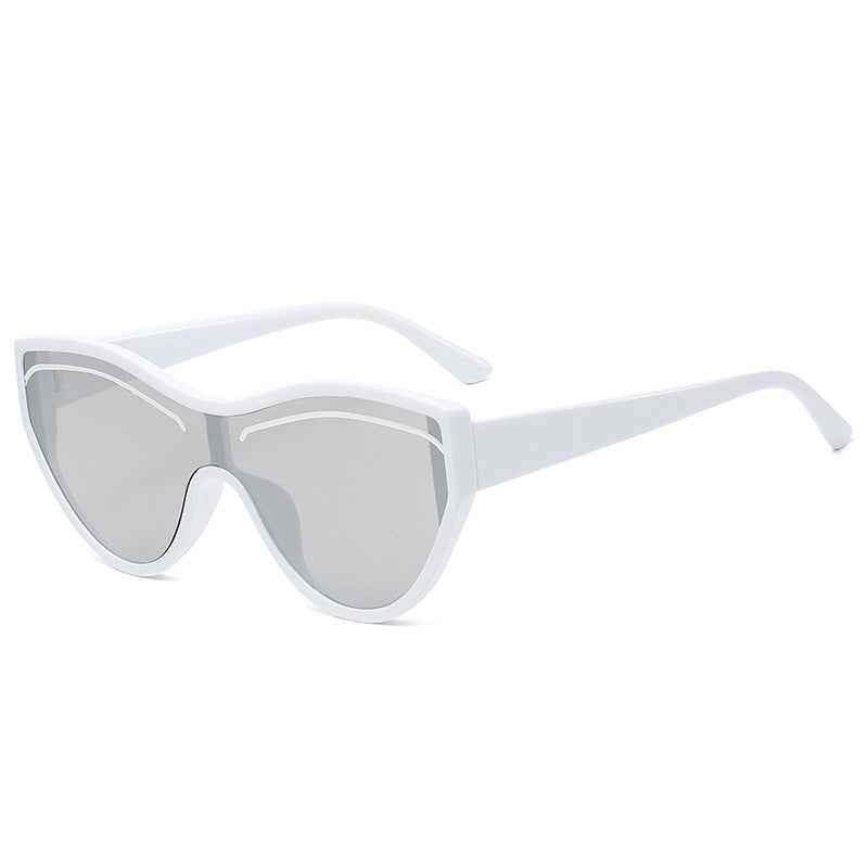 New Personality Cat Eye Sunglasses Female Trend Street Shot One-Piece Sunglasses Candy Color Eyebrow Glasses by eprolo