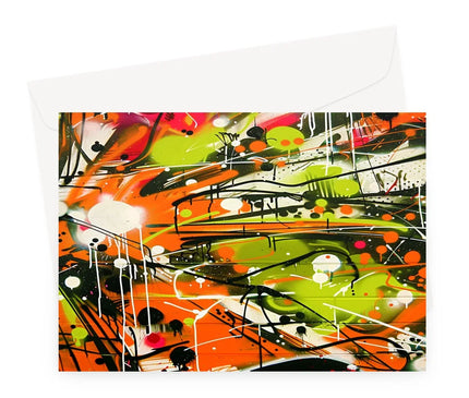 Neon Splatter Symphony: Urban Graffiti Art Greeting Card - D'Sare