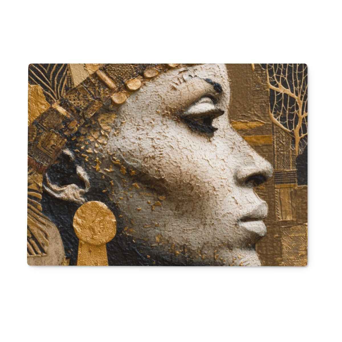 Afrocentric Golden Empress Tempered Glass Chopping Board Crystal Clear