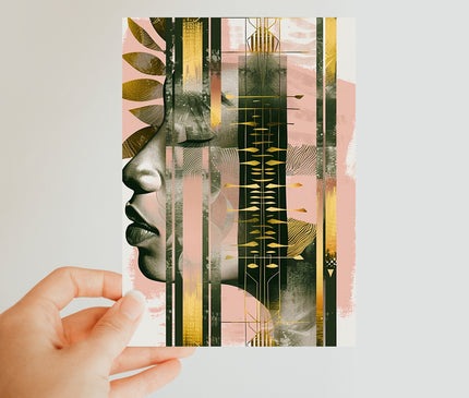 Echoes of Life: Afrocentric Meditation Peach and Gold Abstract Art Eclectic  Classic Postcard