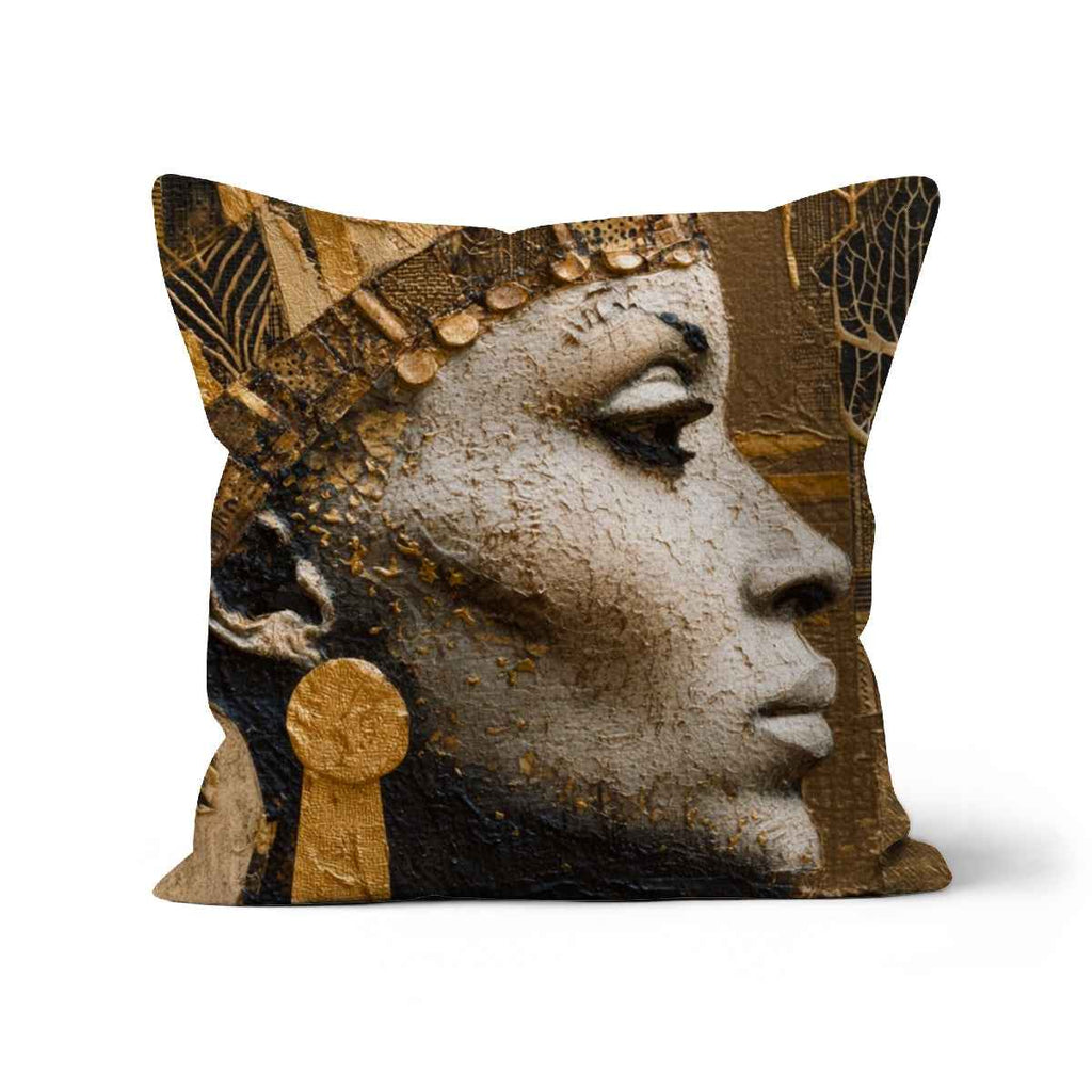 Afrocentric Golden Empress Cushion With Faux Suede Linen Or Cotton Canvas Cover