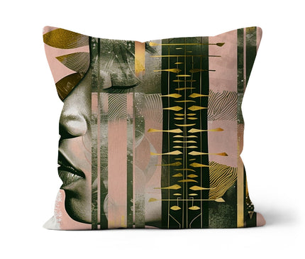 Echoes of Life: Afrocentric Meditation Peach and Gold Abstract Art Eclectic  Cushion