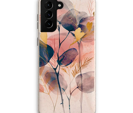 Peachy Blue Golden Flora Escape  Eco Phone Case - D'Sare