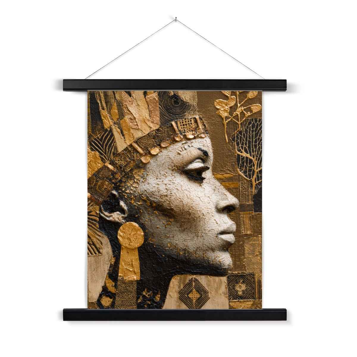 Afrocentric Golden Empress Fine Art Print Ready To Hang With Wooden Hanger