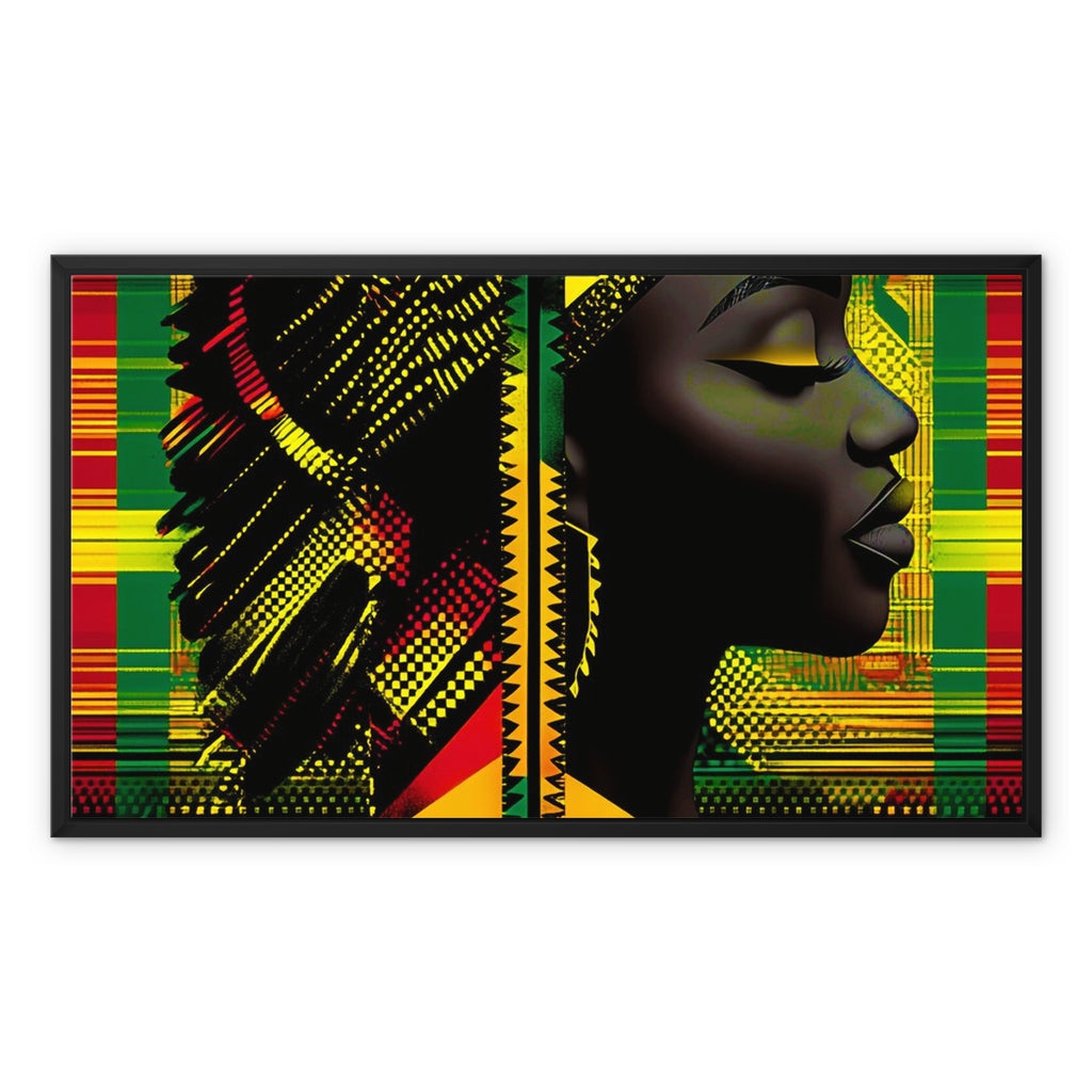 Abstract Red and Green Black Queen Fusion Framed Canvas