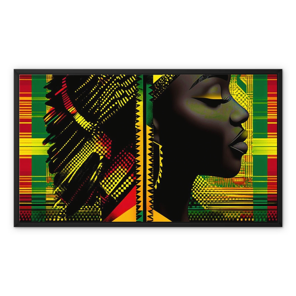 Abstract Red and Green Black Queen Fusion Framed Canvas