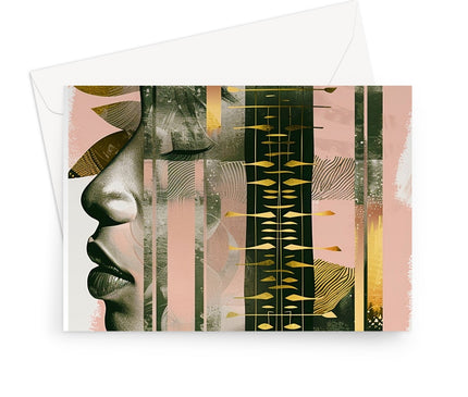 Echoes of Life: Afrocentric Meditation Peach and Gold Abstract Art Eclectic  Greeting Card