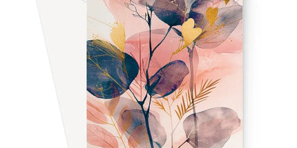 Peachy Blue Golden Flora Escape Greeting Card by Prodigi