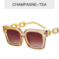 Fashion New Sunglasses Trend Personality Metal Chain Leg Glasses Retro Square Large Frame Net Red Sunglasses by eprolo