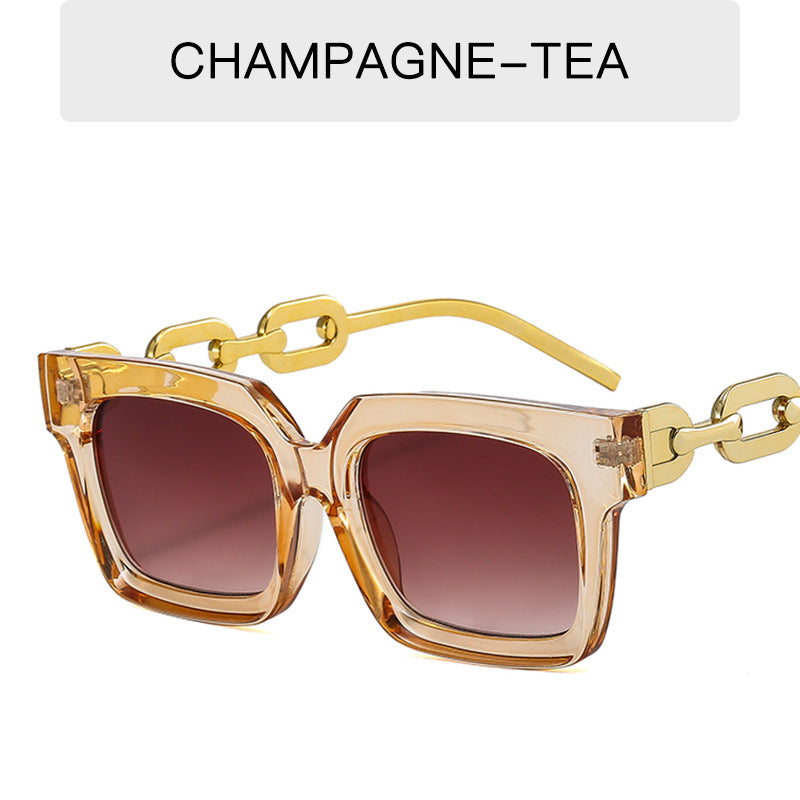 Fashion New Sunglasses Trend Personality Metal Chain Leg Glasses Retro Square Large Frame Net Red Sunglasses