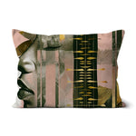 Echoes of Life: Afrocentric Meditation Peach and Gold Abstract Art Eclectic  Cushion