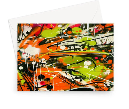 Neon Splatter Symphony: Urban Graffiti Art Greeting Card - D'Sare