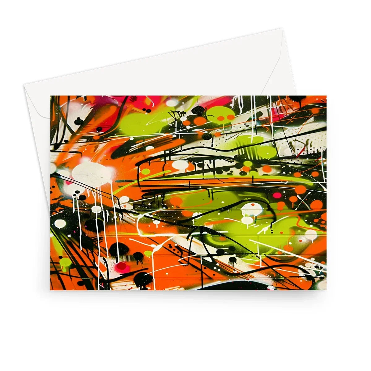 Neon Splatter Symphony: Urban Graffiti Art Greeting Card - D'Sare
