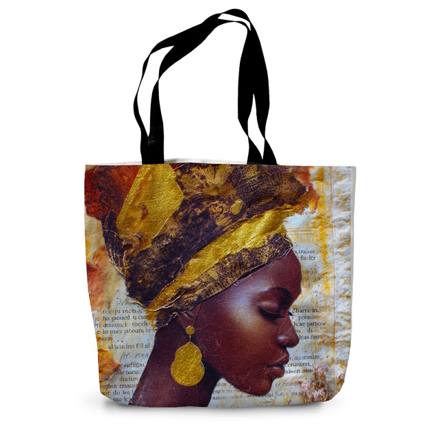 Elegant African Woman Portrait with Gold Headwrap Canvas Tote Bag by Prodigi