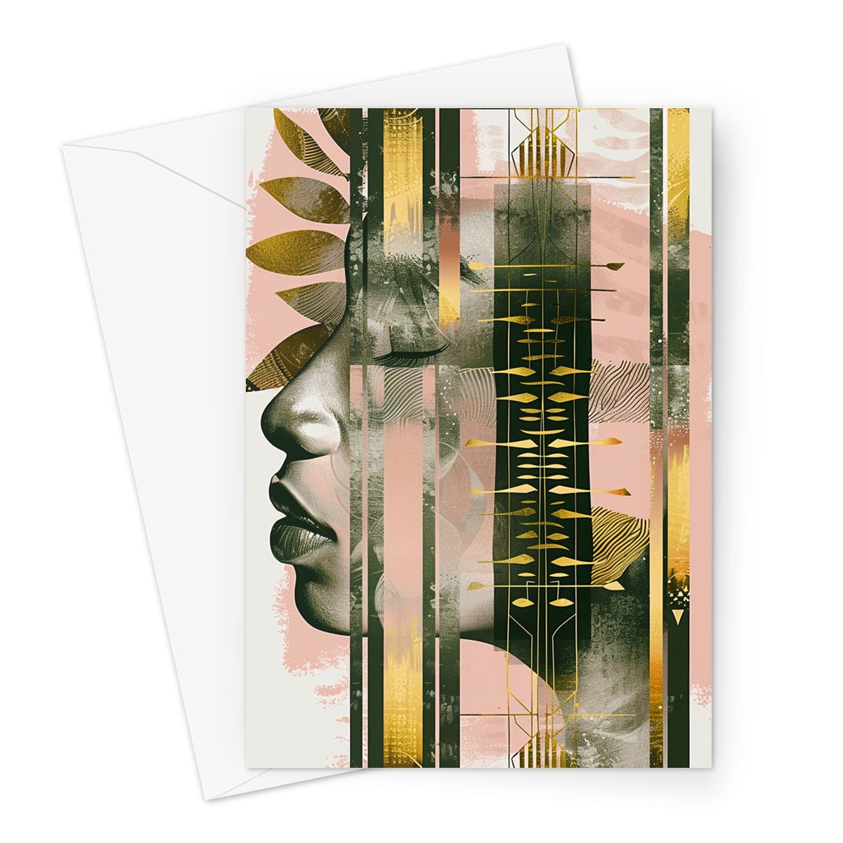 Echoes of Life: Afrocentric Meditation Peach and Gold Abstract Art Eclectic  Greeting Card