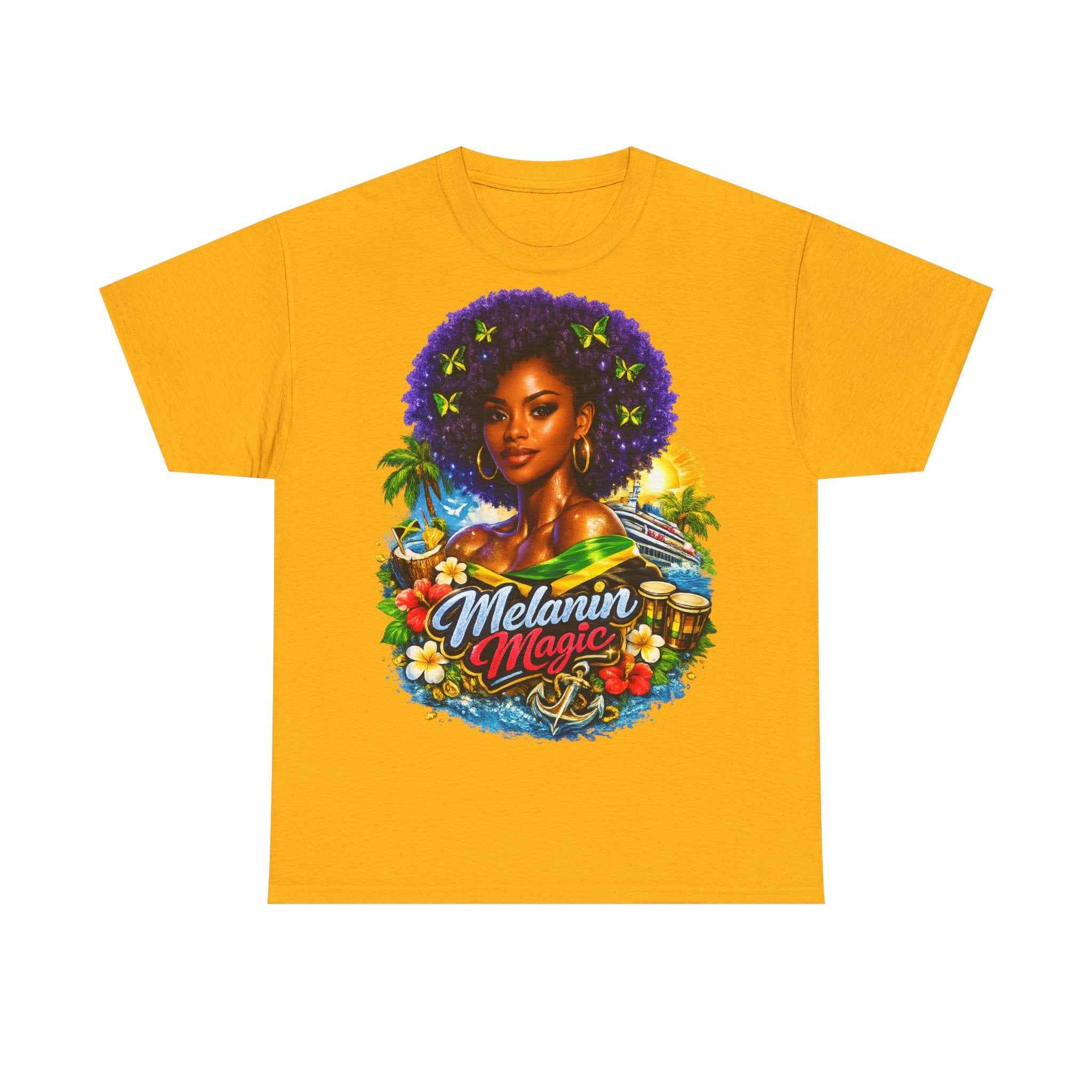Melanin Magic Jamaica Portrait T-Shirt — Afrocentric Floral Tee