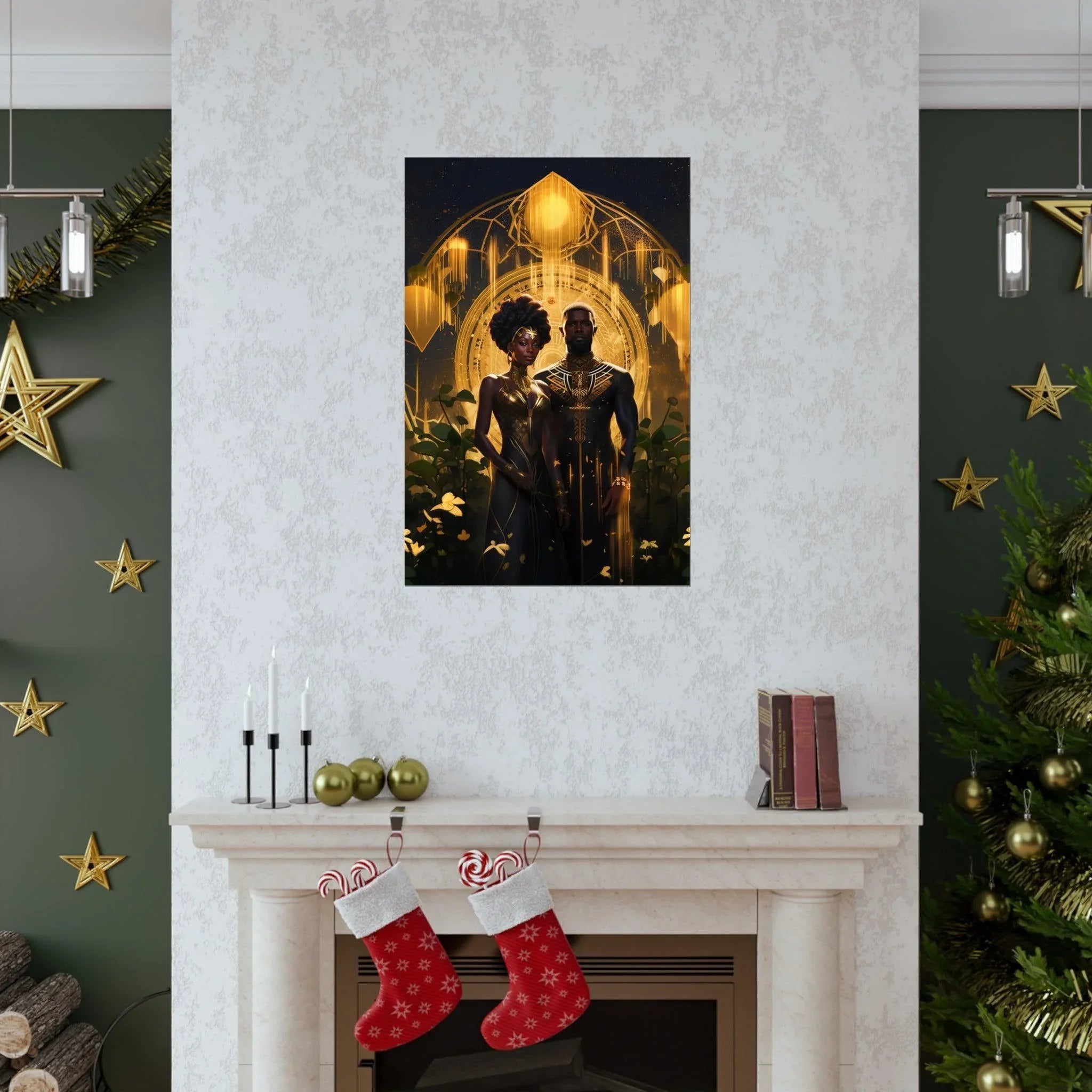 Eternal Love: Golden Black Couple Canvas Masterpiece Matte Vertical Posters - D'Sare 