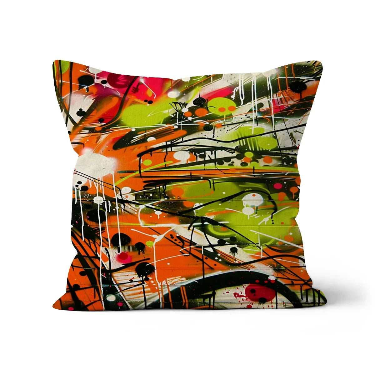 Neon Splatter Symphony: Urban Graffiti Art Cushion - D'Sare