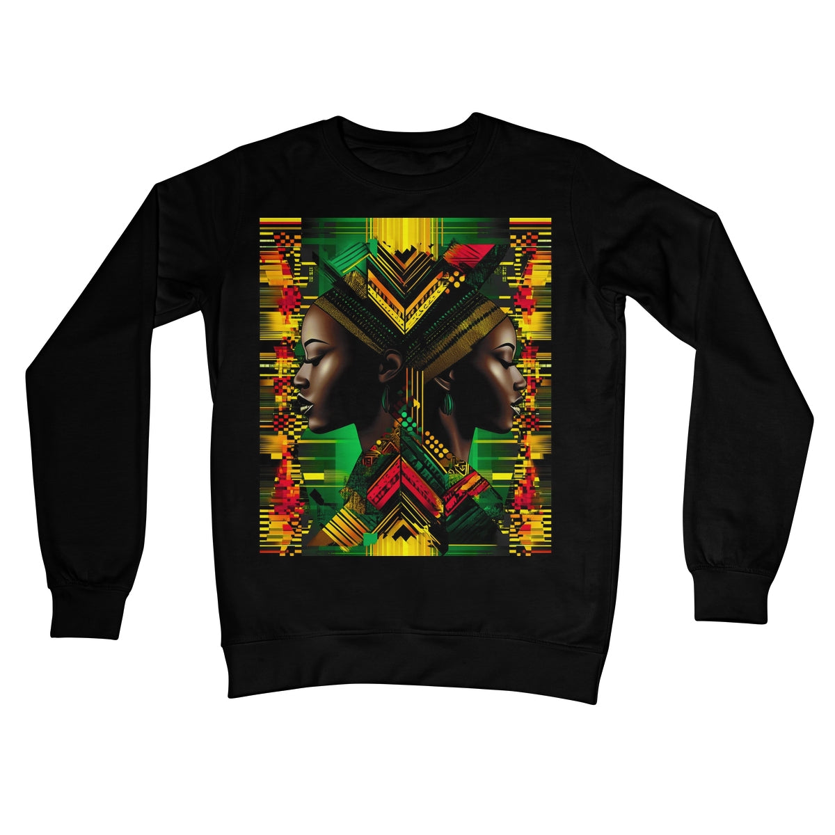 African Print Red Green Yellow Twin Energy  Crew Neck Sweatshirt - D'Sare