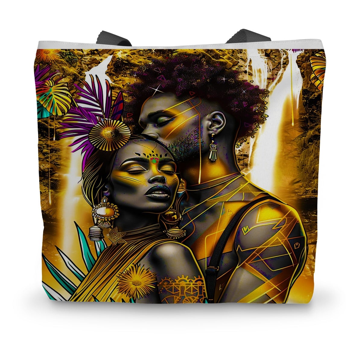 Golden Embrace Majestic Love Waterfall Canvas Tote Bag - D'Sare