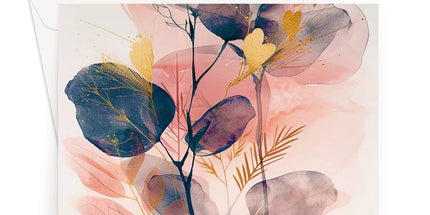 Peachy Blue Golden Flora Escape Greeting Card by Prodigi