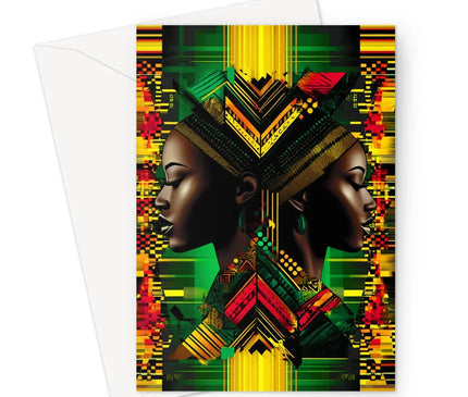 African Print Red Green Yellow Twin Energy  Greeting Card - D'Sare