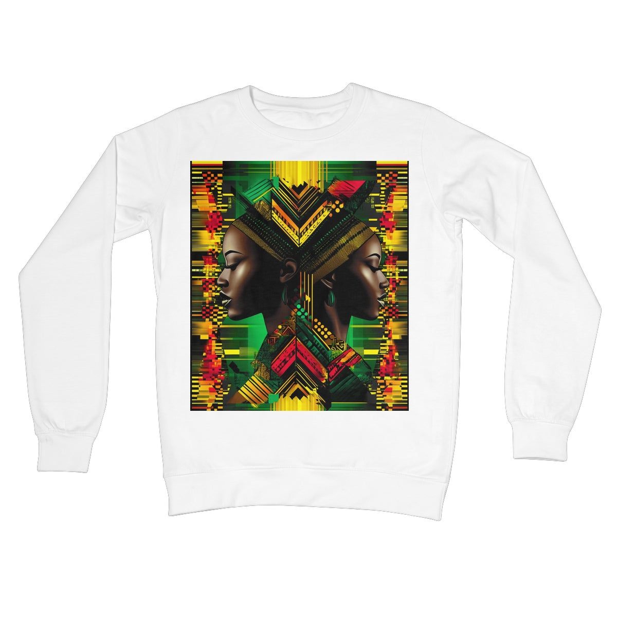 African Print Red Green Yellow Twin Energy  Crew Neck Sweatshirt - D'Sare