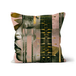 Echoes of Life: Afrocentric Meditation Peach and Gold Abstract Art Eclectic  Cushion