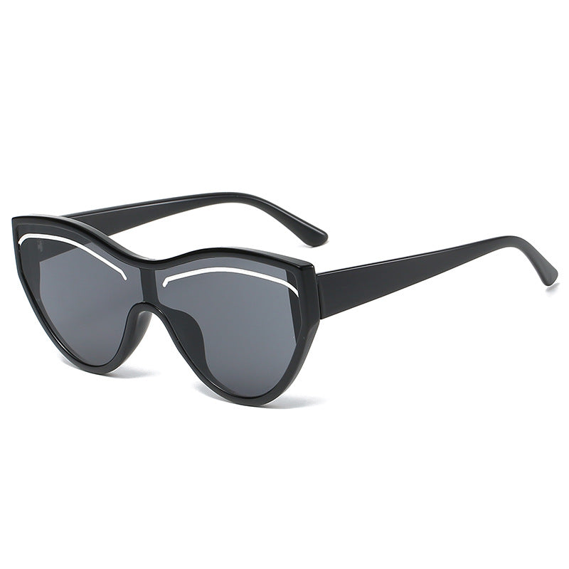 New Personality Cat Eye Sunglasses Female Trend Street Shot One-Piece Sunglasses Candy Color Eyebrow Glasses